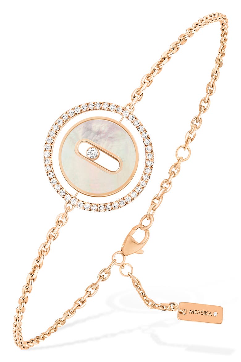 Lucky Move Mother-of-Pearl & Diamond Pendant Bracelet, Main, color, PINK GOLD