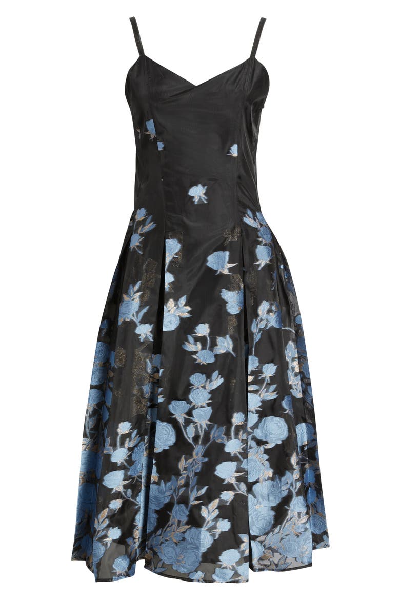 Metallic Floral Pleated Cocktail Dress, Alternate, color, RICH BLACK