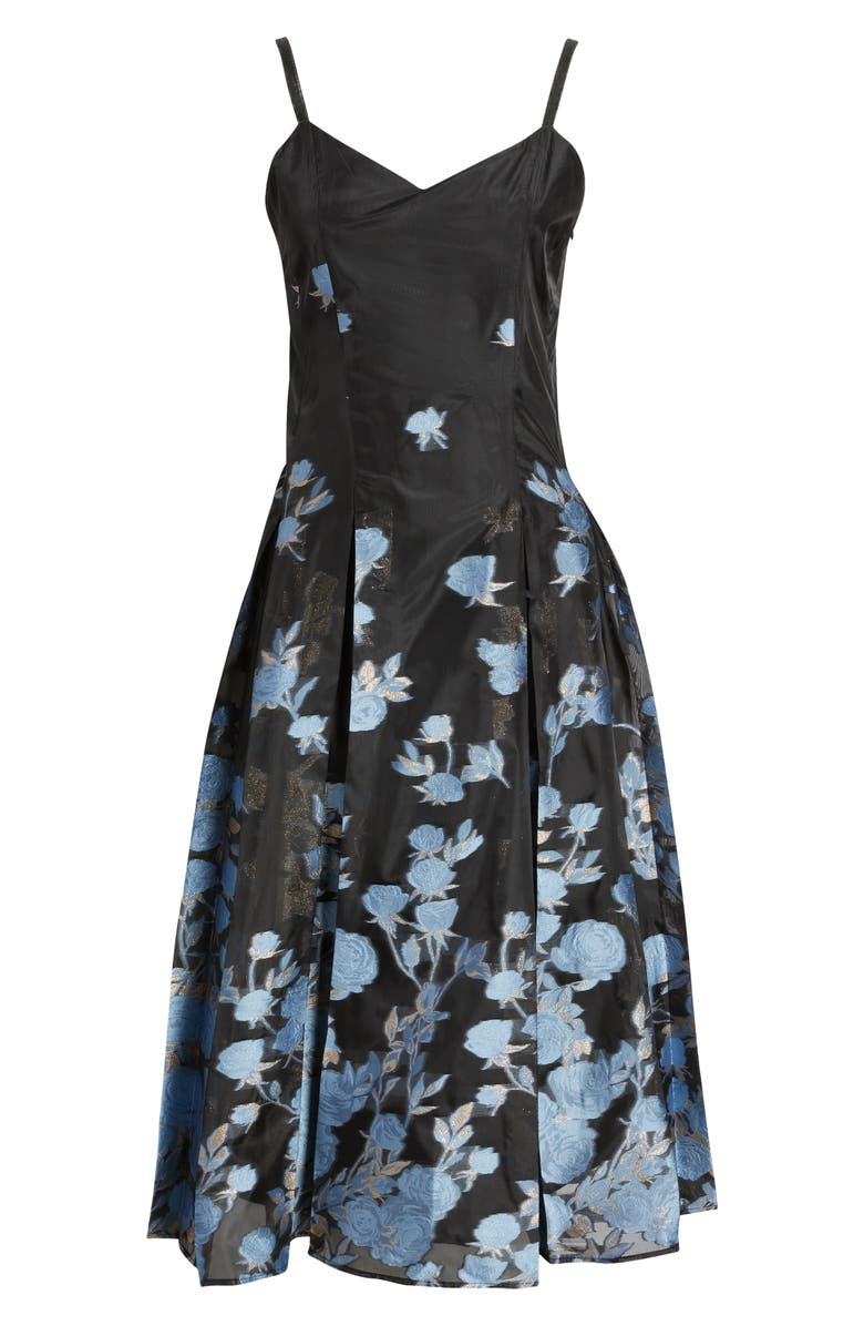 CeCe Metallic Floral Pleated Cocktail Dress, Main, color, Rich Black