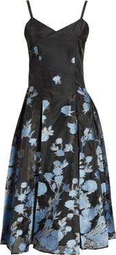 CeCe Metallic Floral Pleated Cocktail Dress