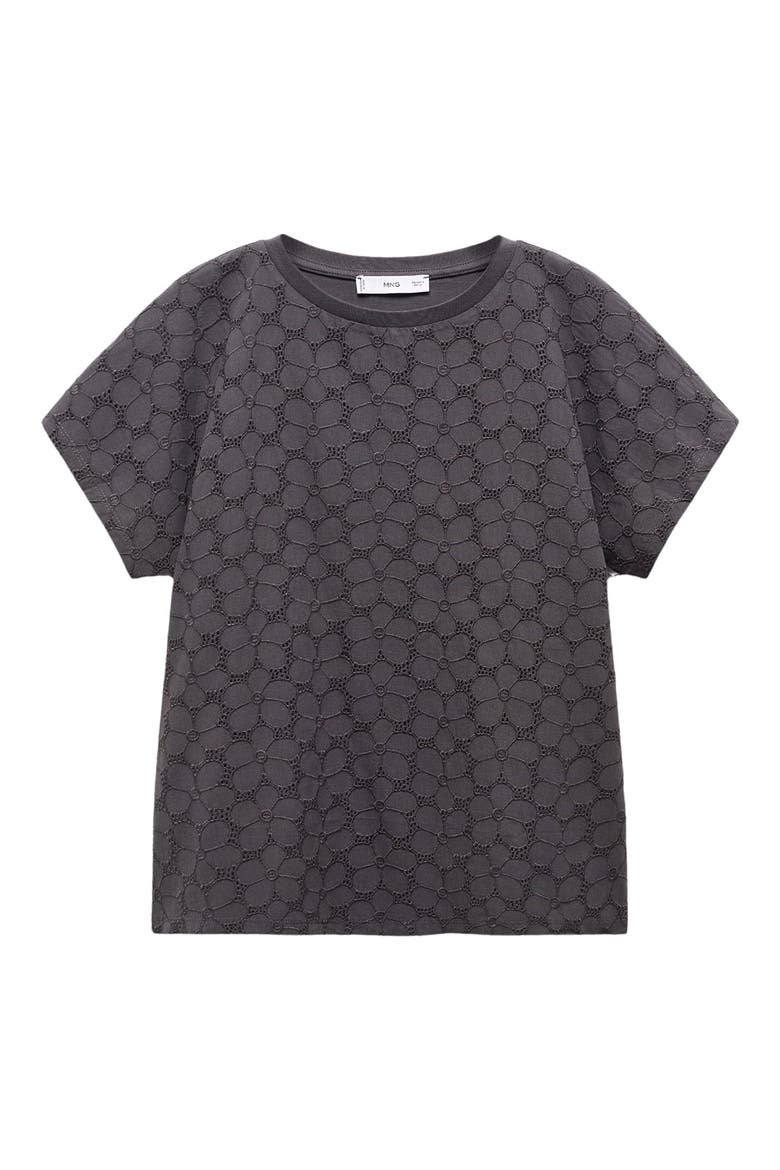 Floral Embroidered Eyelet Top, Alternate, color, BLACK