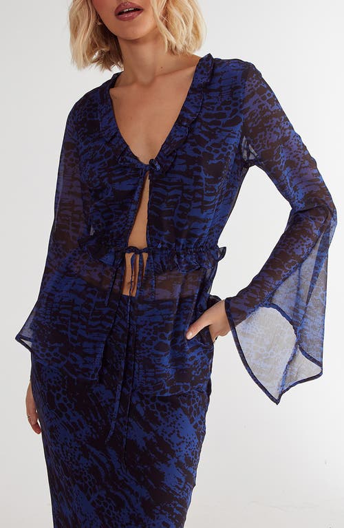 Nasty Gal Snakeskin Print Ruffle Chiffon Top In Blue