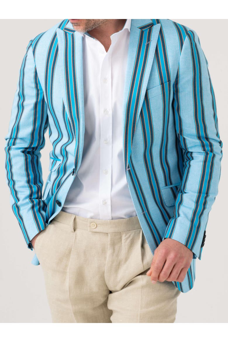 Striped Kikoy Cotton Blazer, Main, color, Turquoise