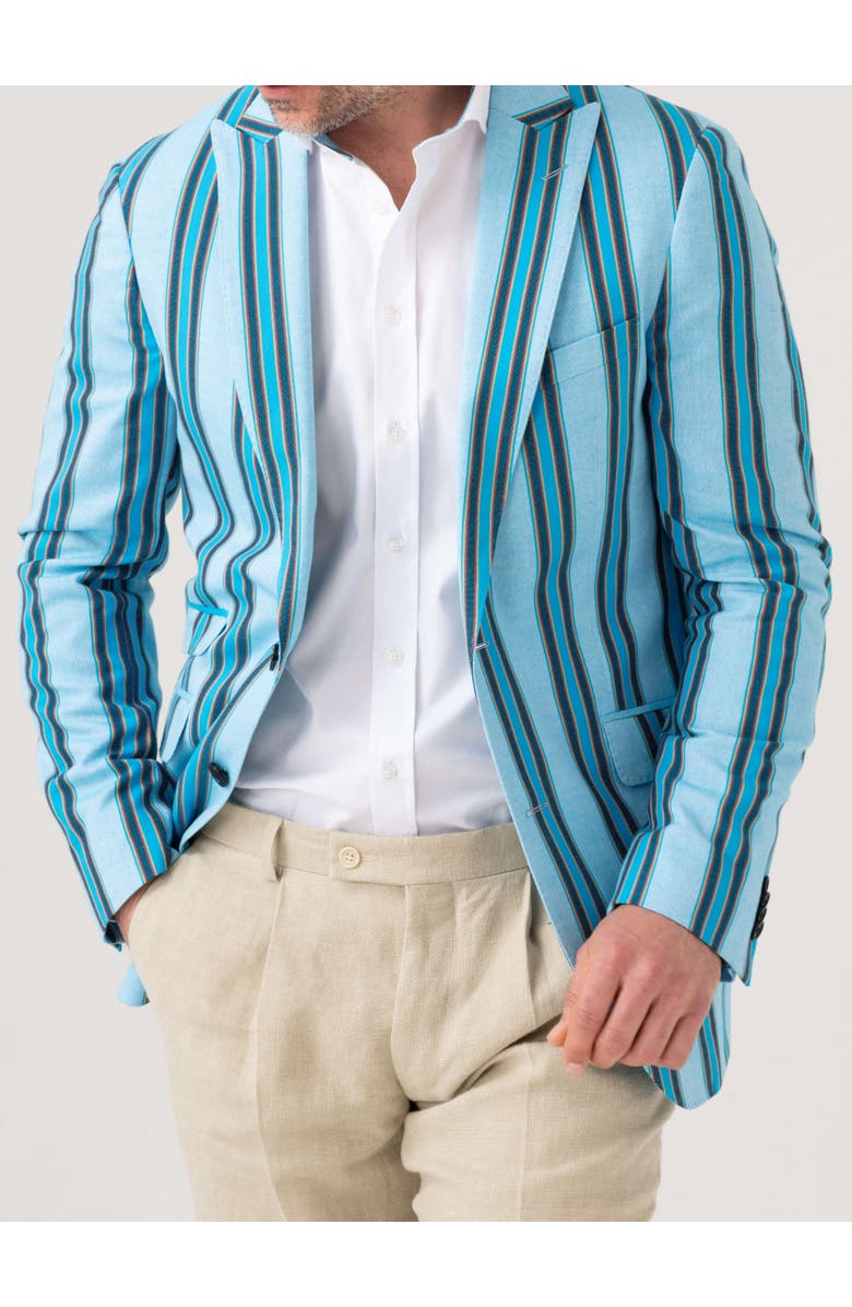Koy Clothing Striped Kikoy Cotton Blazer, Main, color, Turquoise