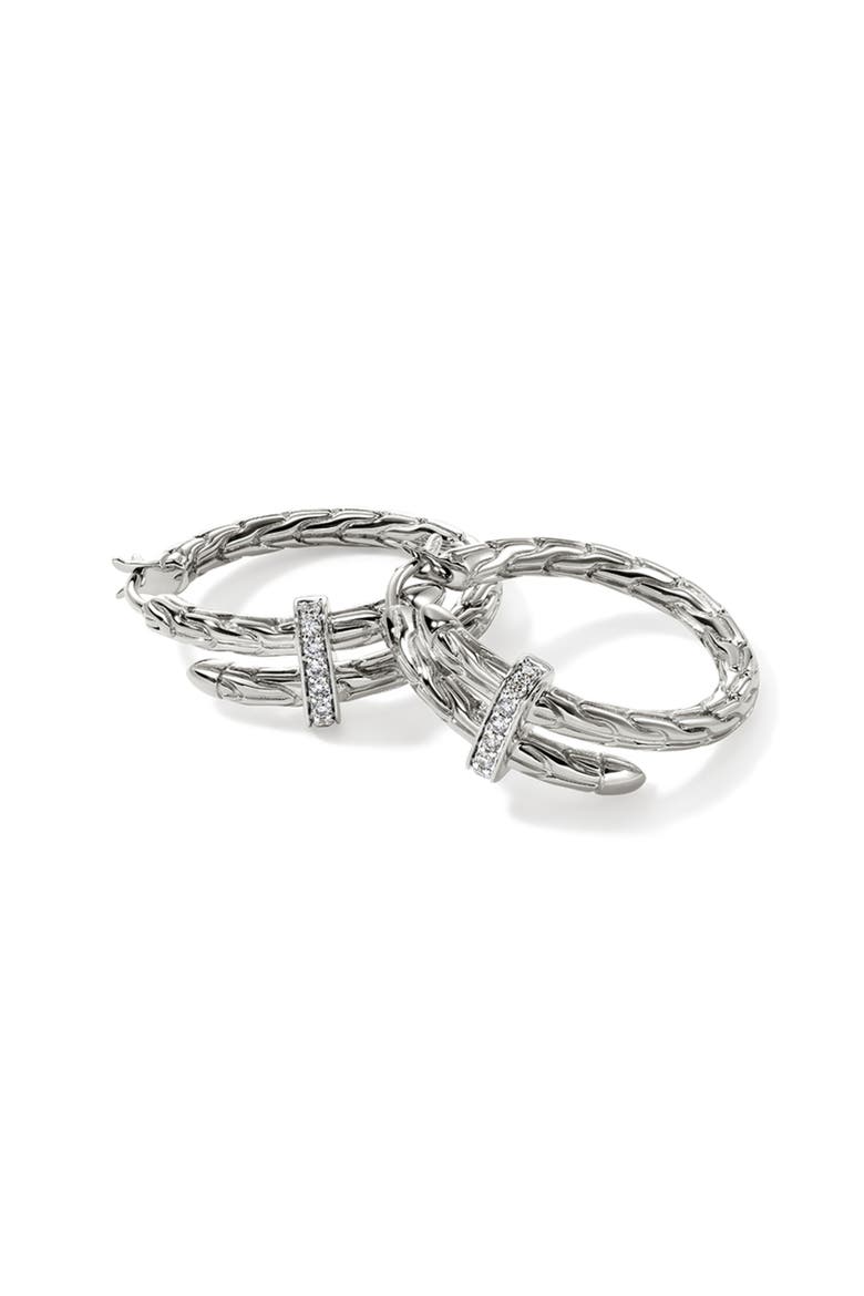 Spear Hoop Earrings, Silver, Diamonds, 22.5mm, Main, color, SILVER