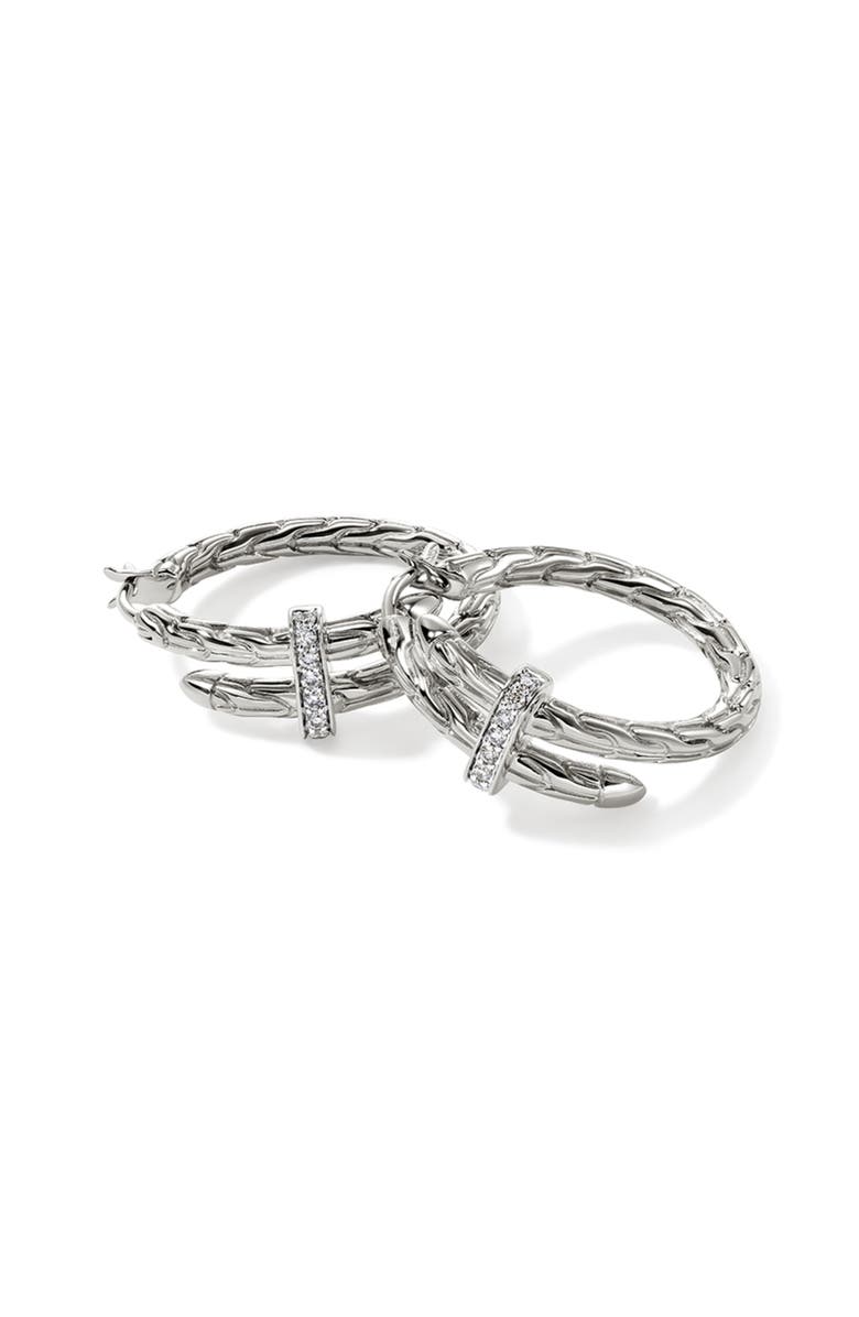 John Hardy Spear Hoop Earrings, Silver, Diamonds, 22.5mm, Main, color, Silver