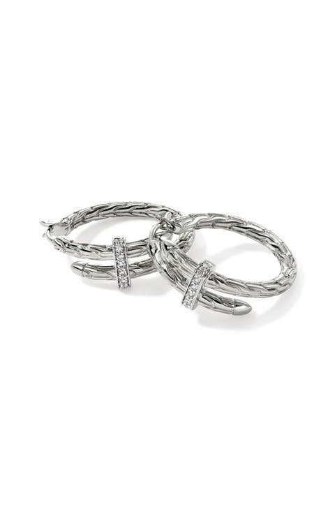 Spear Hoop Earrings, Silver, Diamonds, 22.5mm