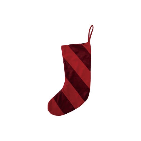 Fabric Velvet Striped Stocking, Red