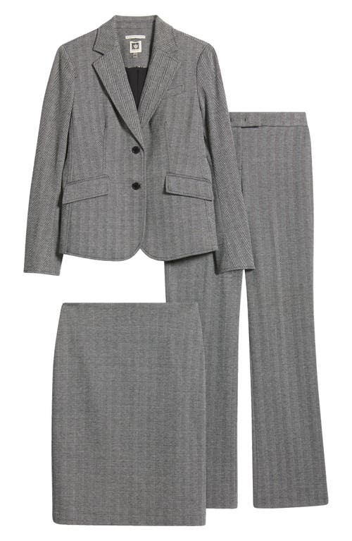 Shop Anne Klein Herringbone Blazer, Skirt & Pants Set In Anne Black Combo