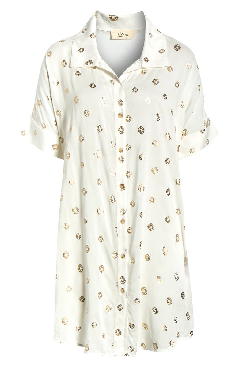 Elan Metallic Dot Cover-Up Shirtdress, Main, color, White Polka