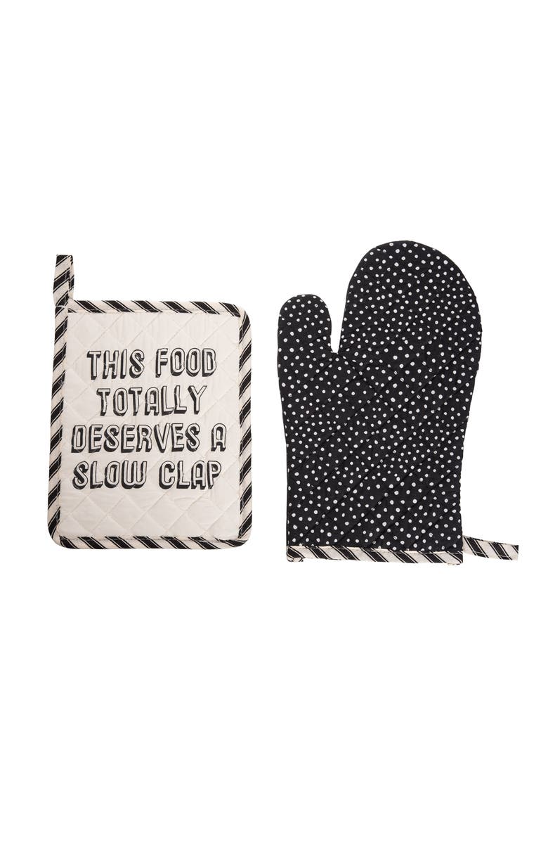 Totalee Gift Slow Clap Pot Holder & Oven Mitt Set of 2 Cotton Black, Main, color, Black