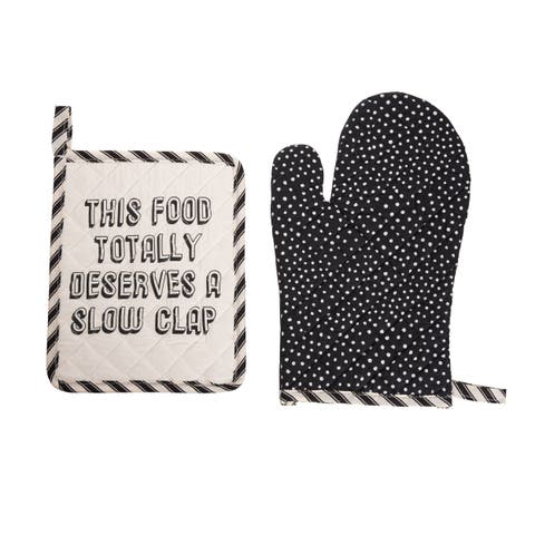 Slow Clap Pot Holder & Oven Mitt Set of 2 Cotton Black