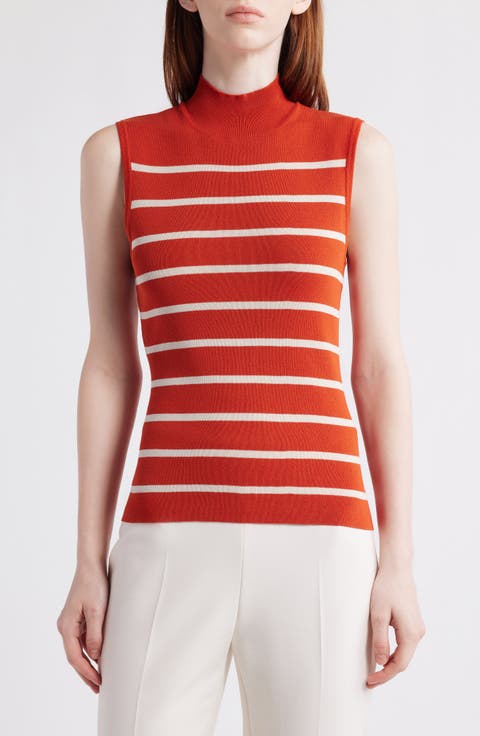 Stripe Sleeveless Mock Neck Sweater (Petite)
