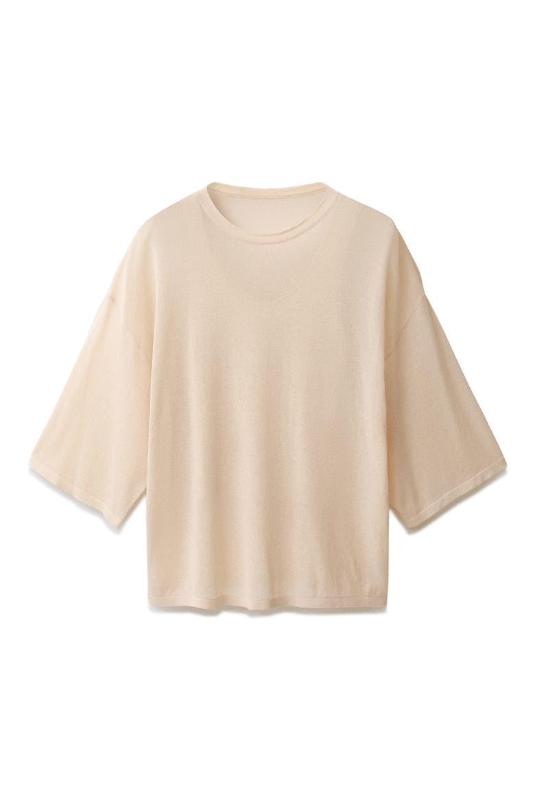 Semisheer Three-Quarter Sleeve Oversize Sweater, Alternate, color, ECRU