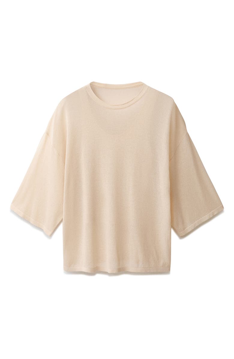 MANGO Semisheer Three-Quarter Sleeve Oversize Sweater, Alternate, color, Ecru