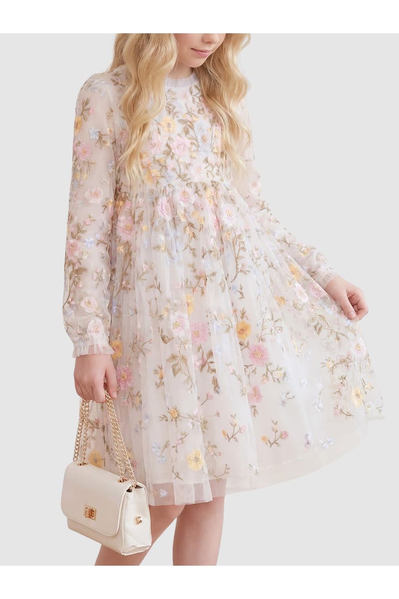 Garden Long Sleeve Dress, Alternate, color, Swan White/Pastel Blue