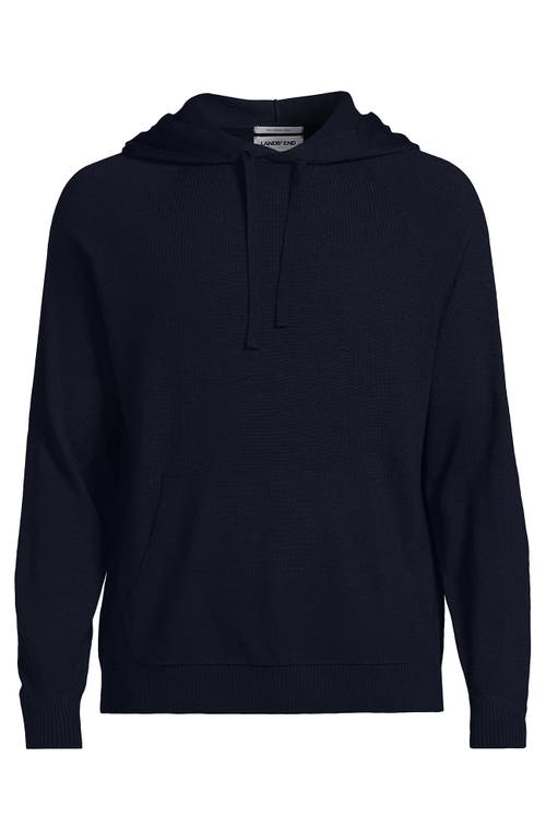 Lands' End Long Sleeve Washable Merino Pullover Hoodie In Black