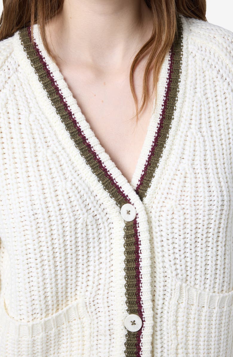 Noisy may Charlie Varsity V-Neck Cardigan, Alternate, color, Cloud Dancer Detail