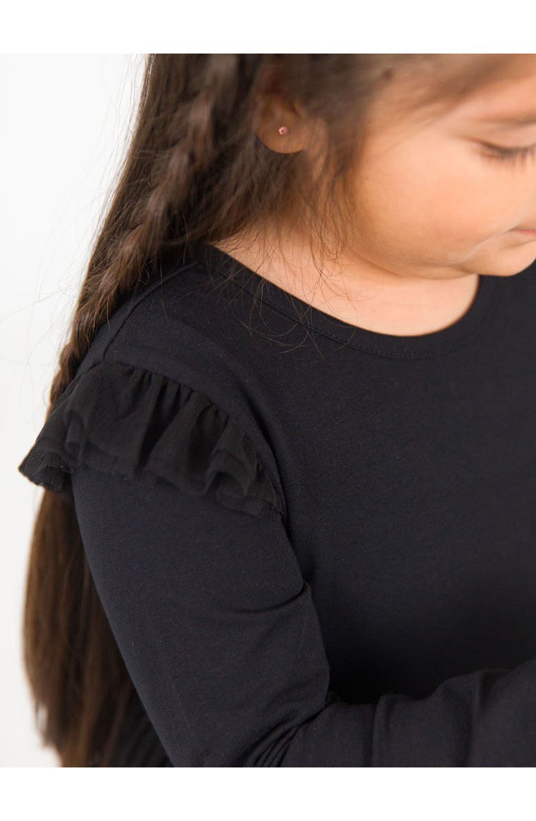 RuffleButts Toddler Girls Flutter Tulle Long Sleeve Twirl Dress, Alternate, color, Black