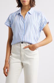 beachlunchlounge Daria Stripe Short Sleeve Button-Up Shirt