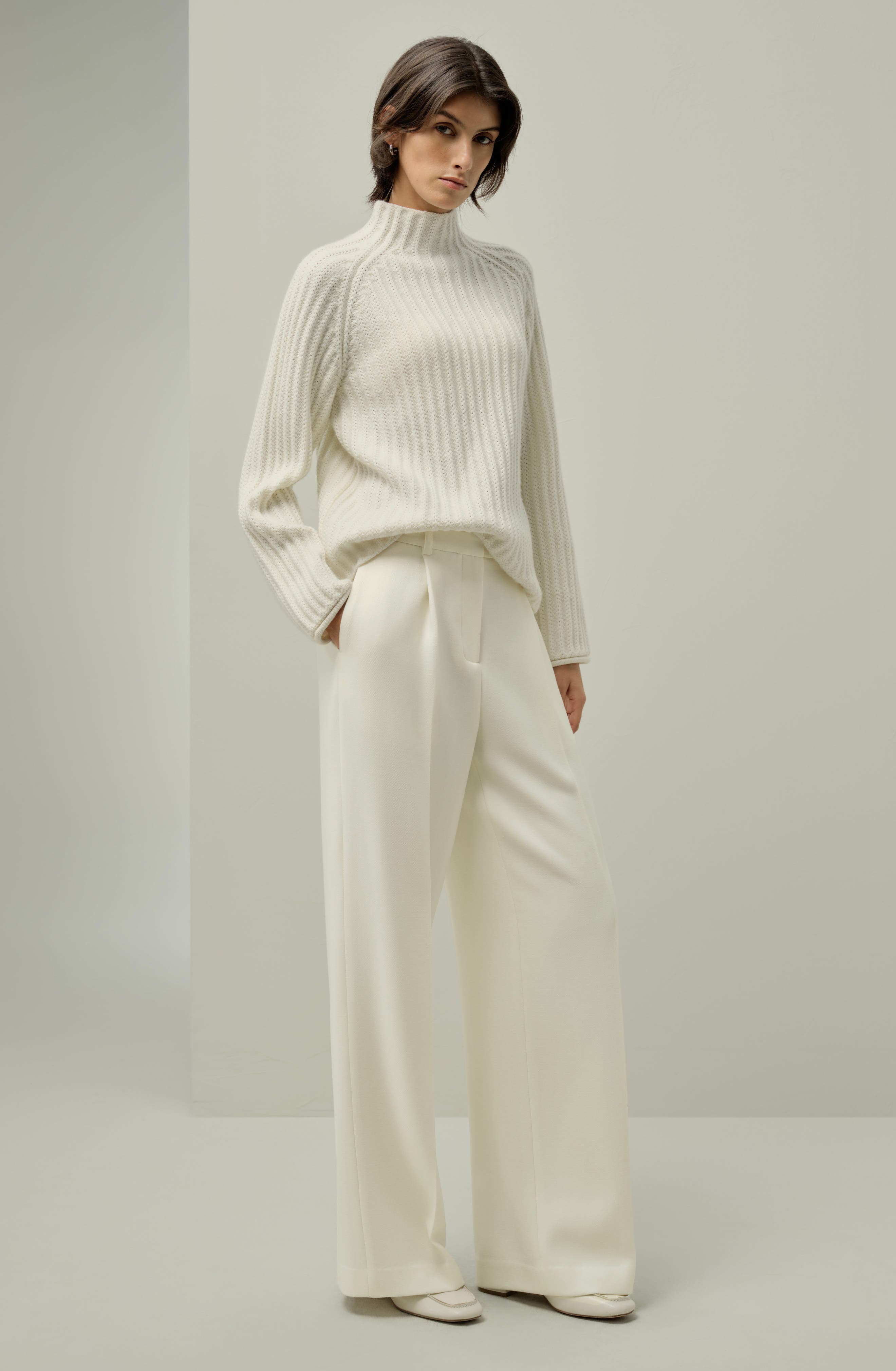 Pointelle Mock Neck Sweater - image 2