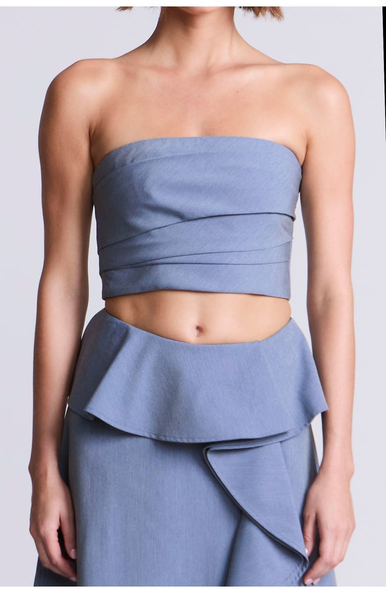 BCBGMAXAZRIA Solid Suiting Fabric Bustier, Alternate, color, Yarn Dye Denim Blue Suiting