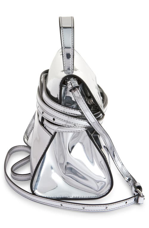 Moschino Tie Me Metallic Leather Handheld Bag In Silver