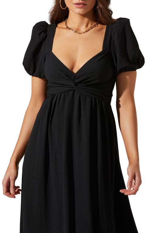 Astr Tie Back Puff Sleeve Midi Dress In Black