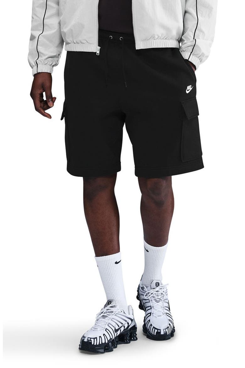 Brushed Fleece Cargo Shorts, Main, color, BLACK/ BLACK/ WHITE