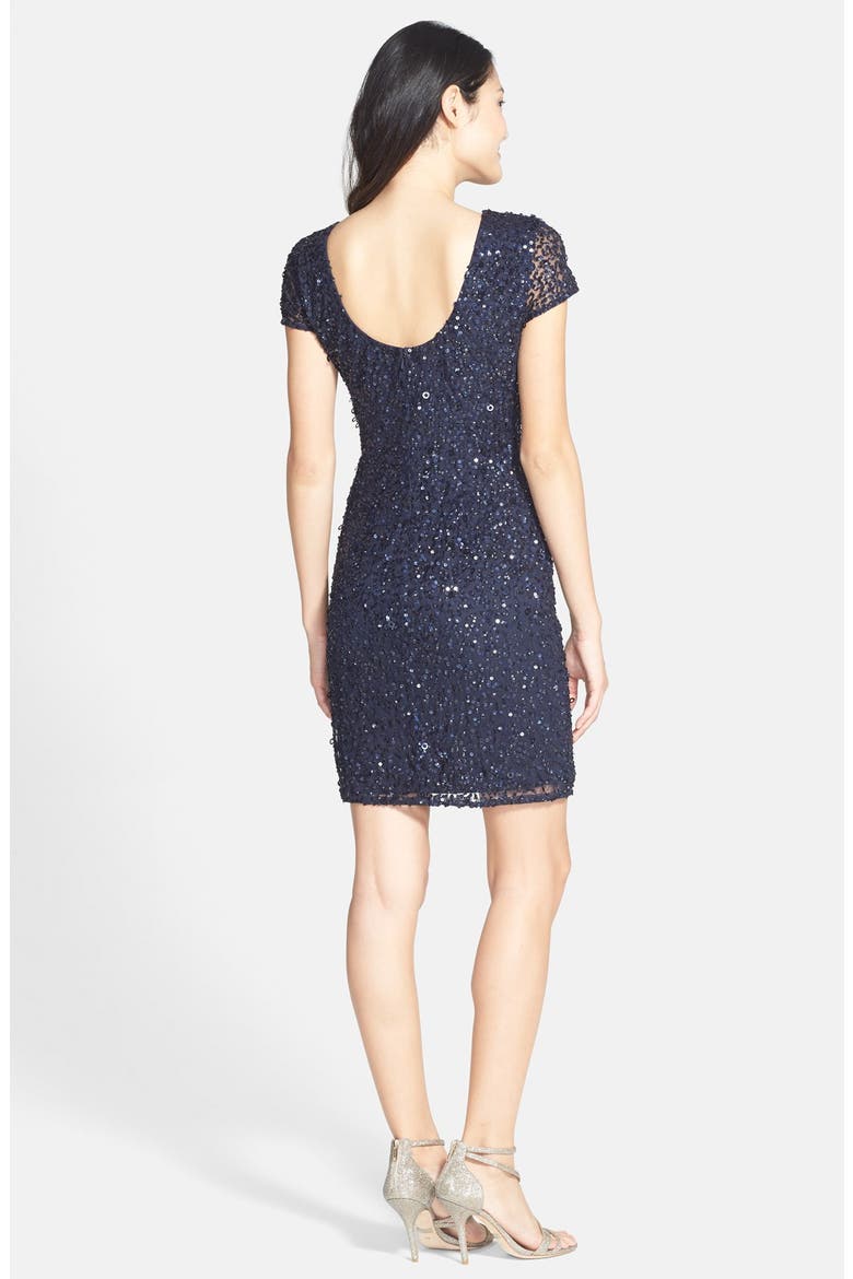 Sequin Mesh Sheath Dress, Alternate, color, NAVY