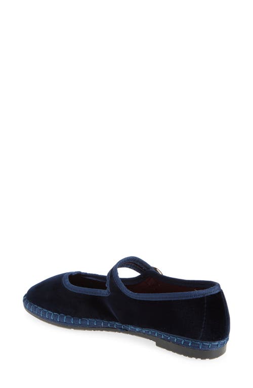 Flabelus Velvet Mary Jane Flats Dark Blue In Notte
