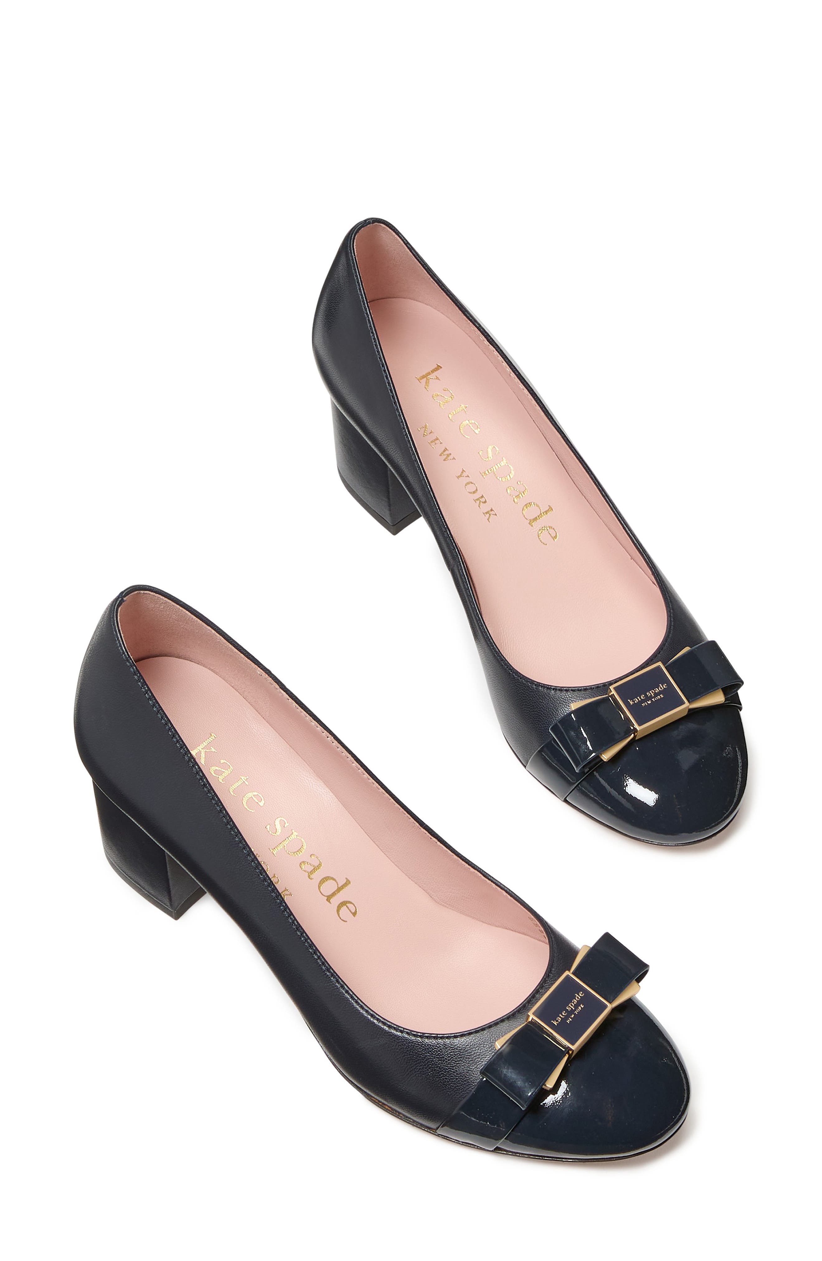 Kate Spade New York bowdie cap toe pump, Alternate, color, Captain Navy