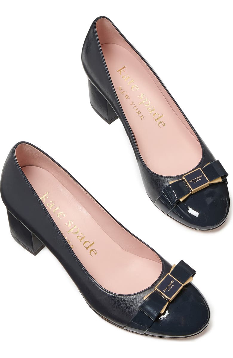 Kate Spade New York bowdie cap toe pump, Alternate, color, Captain Navy