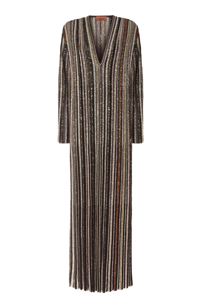 Missoni Long Dress With V-neck And Herringbone Stripe Knit, Alternate, color, Multicoloured