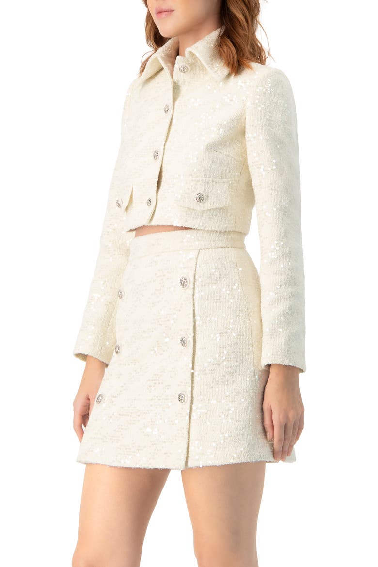 Short Sequin Jacket, Alternate, color, Ivory