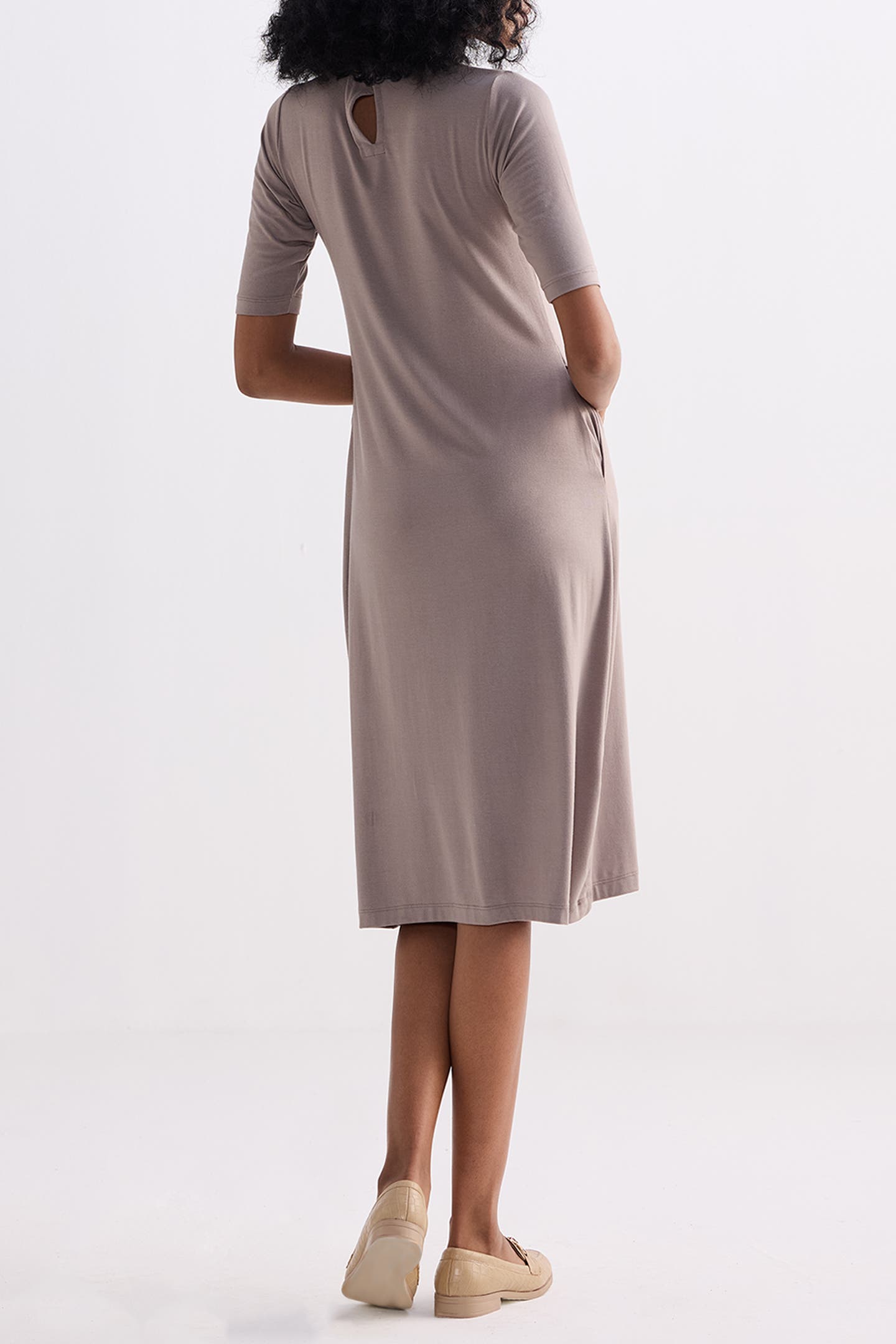High Neck Elbow Sleeves Fitted Dress - image 2