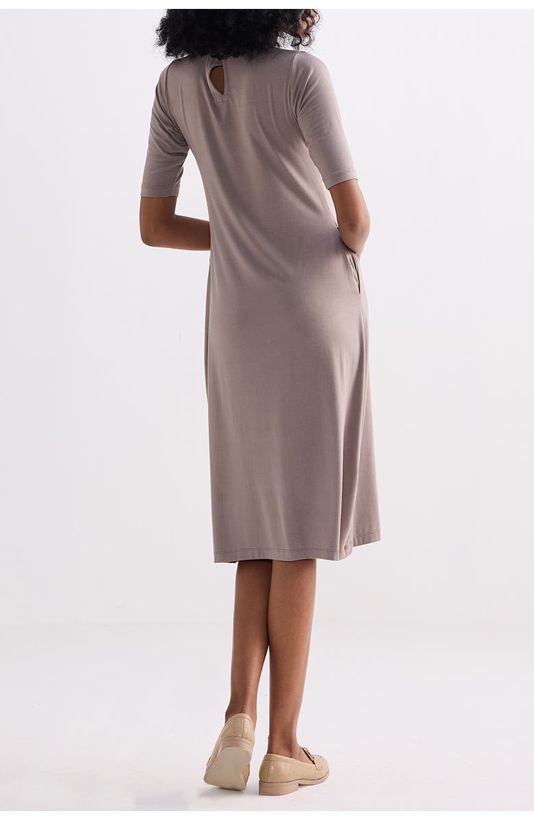 Reistor High Neck Elbow Sleeves Fitted Dress, Alternate, color, Dusty Brown