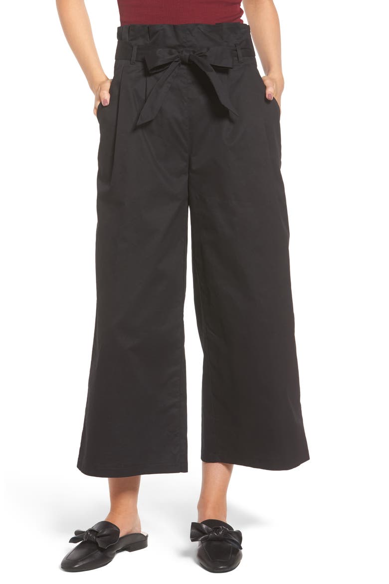 Paperbag Waist Wide Leg Pants, Main, color, BLACK