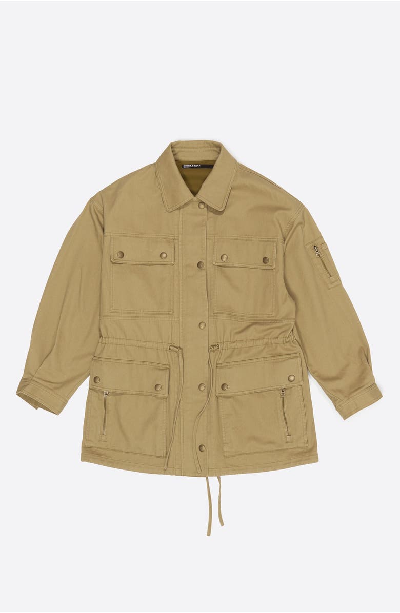 Bimba y Lola Cotton Drawstring Waist Jacket, Alternate, color, Khaki