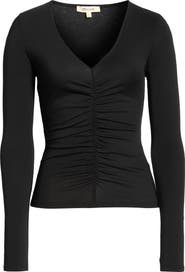 Madewell Shirred V-Neck Long Sleeve Top