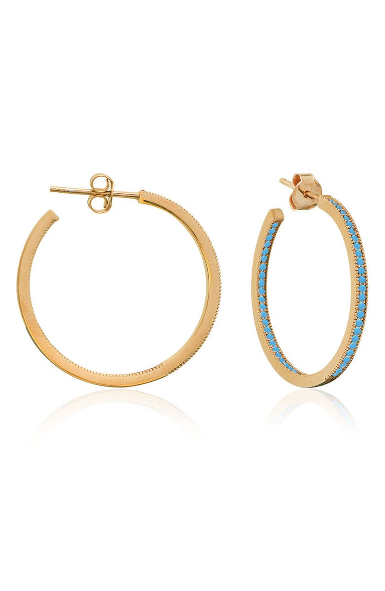 GABI RIELLE 14K Gold Vermeil Turquoise Crystal Hoop Earrings, Main, color,