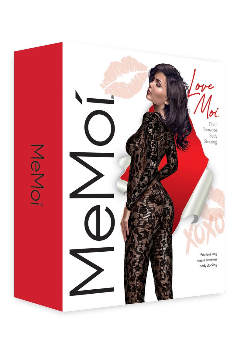 Floral Romance Long Sleeve Catsuit, Alternate, color, BLACK