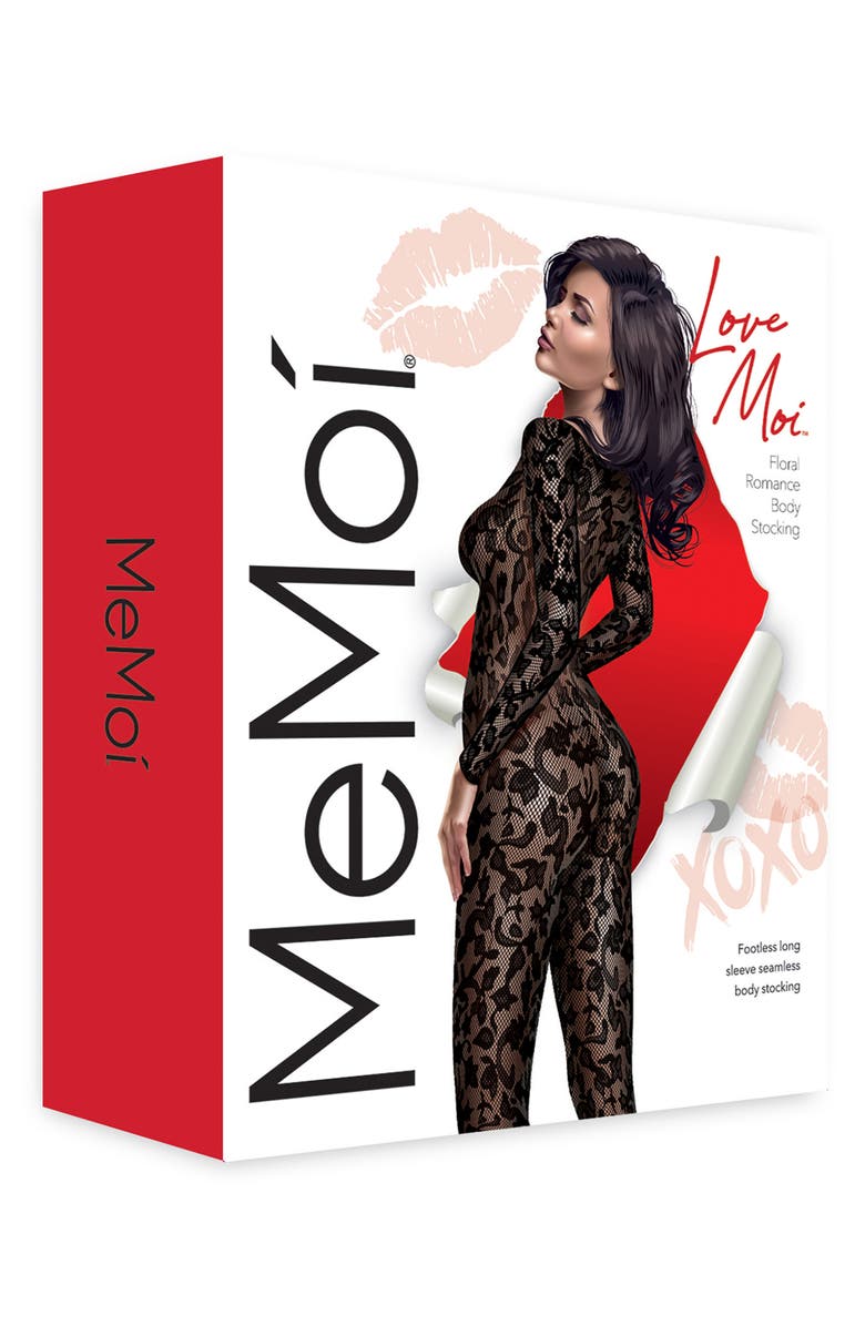 MeMoi Floral Romance Long Sleeve Catsuit, Alternate, color, Black