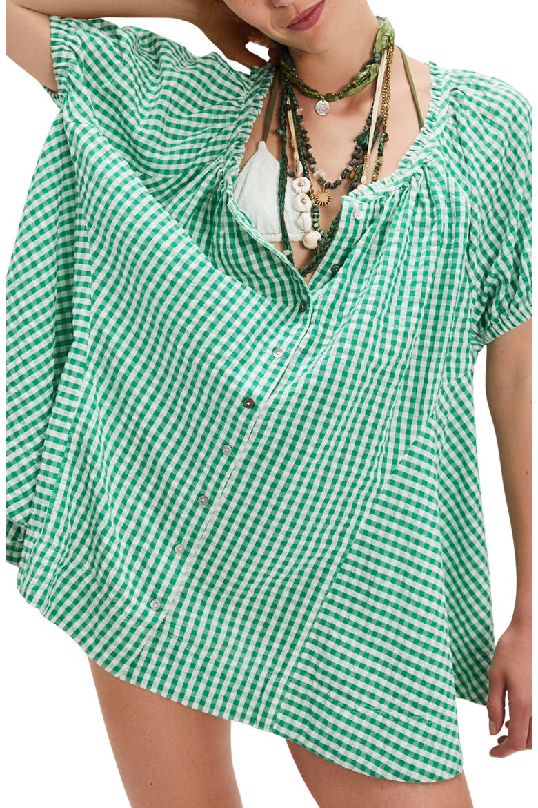 Farley Gingham Button-Up Tunic, Alternate, color, GREEN COMBO
