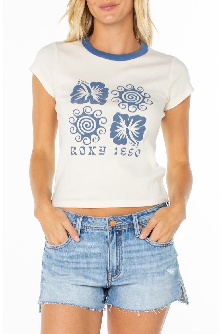 Hibiscus Swirl 90s Baby Tee, Main, color, CLOUD DANCER