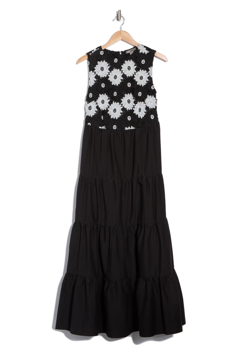 Chloe Floral Sleeveless Tiered Maxi Dress, Alternate, color, ANTIQUE WHITE/BLACK