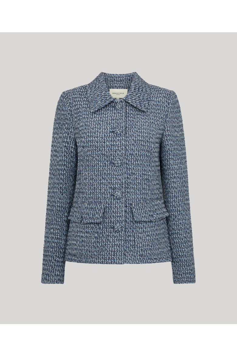 Elinor Short Bouclé Jacket, Main, color, Indigo Denim