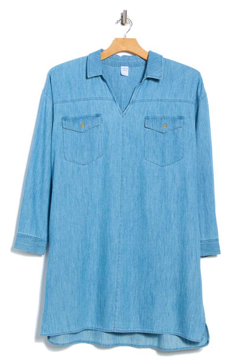 Melrose and Market Long Sleeve Chambray Shirt Dress, Alternate, color, Medium Wash