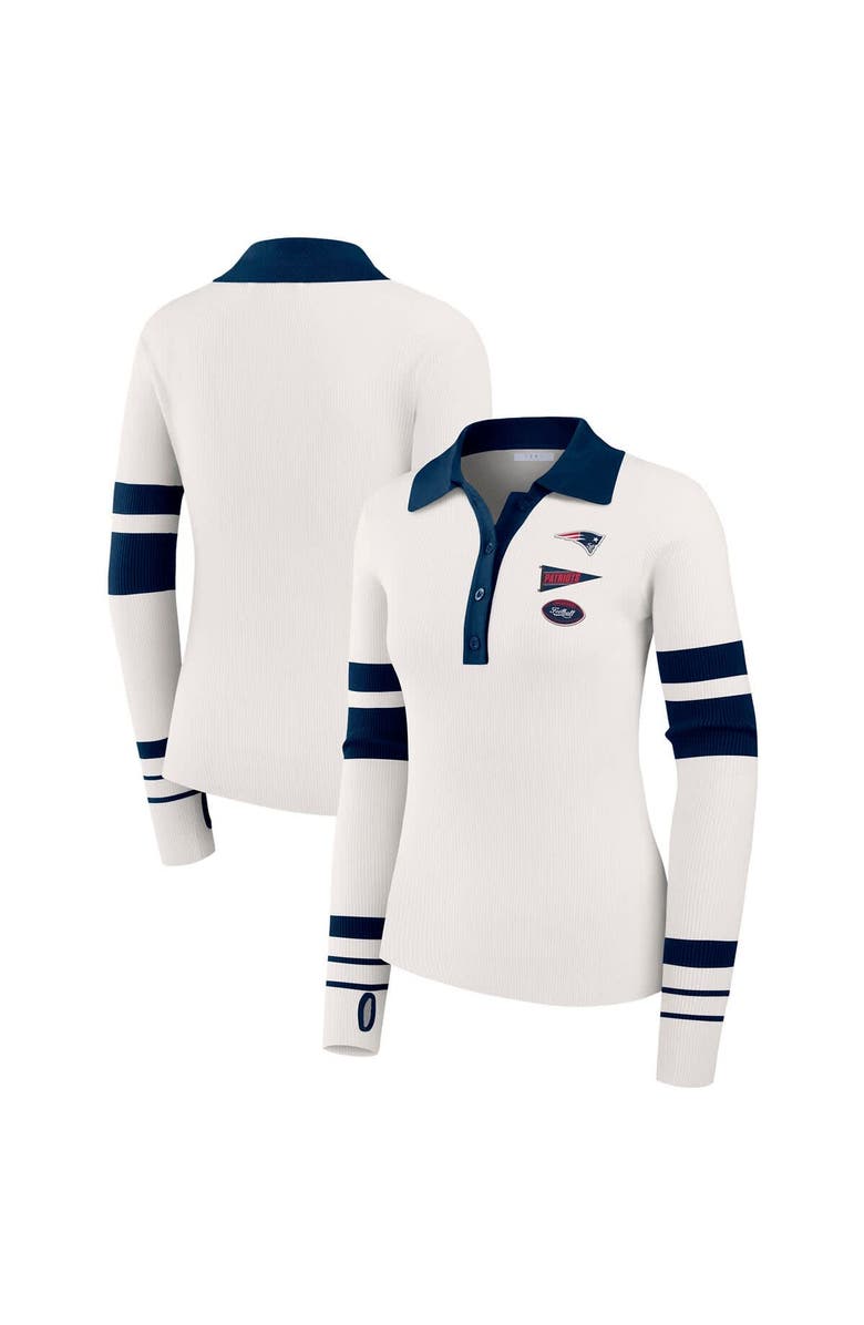 WEAR by Erin Andrews Women
s WEAR by Erin Andrews White New England Patriots Ribbed Henley Polo Sweater, Main, color, White