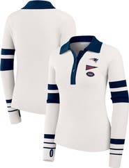 WEAR by Erin Andrews Women's WEAR by Erin Andrews White New England Patriots Ribbed Henley Polo Sweater
